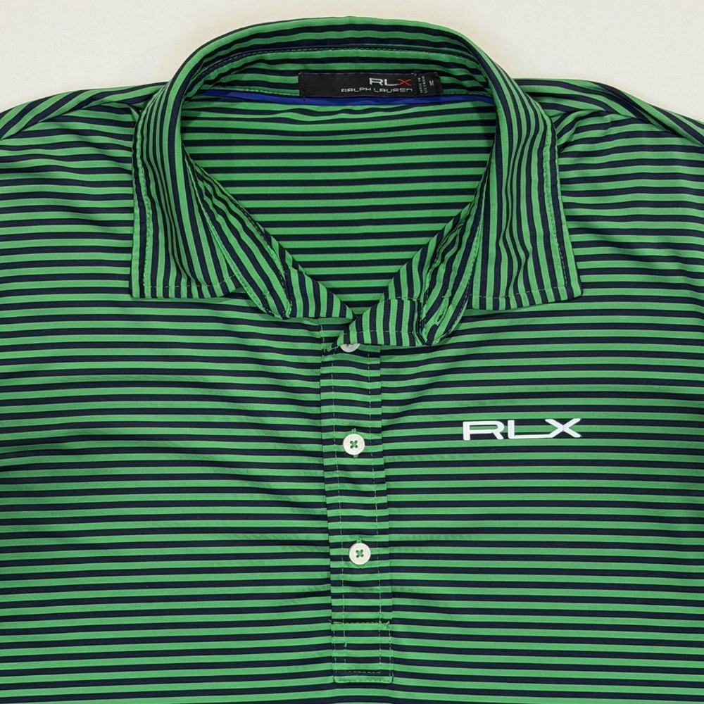 Ralph Lauren RLX Dark Green Striped Polo Shirt Men’s Medium Golf Performance